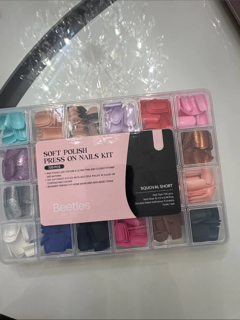 Beetles Soft Polish Press-On Nails Kit — Assorted Pink, Nude & Blue Shades